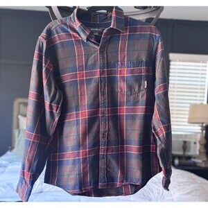 Eddie Bauer Mens M Blue Green Tartan Plaid Christmas  colors  Soft Flannel